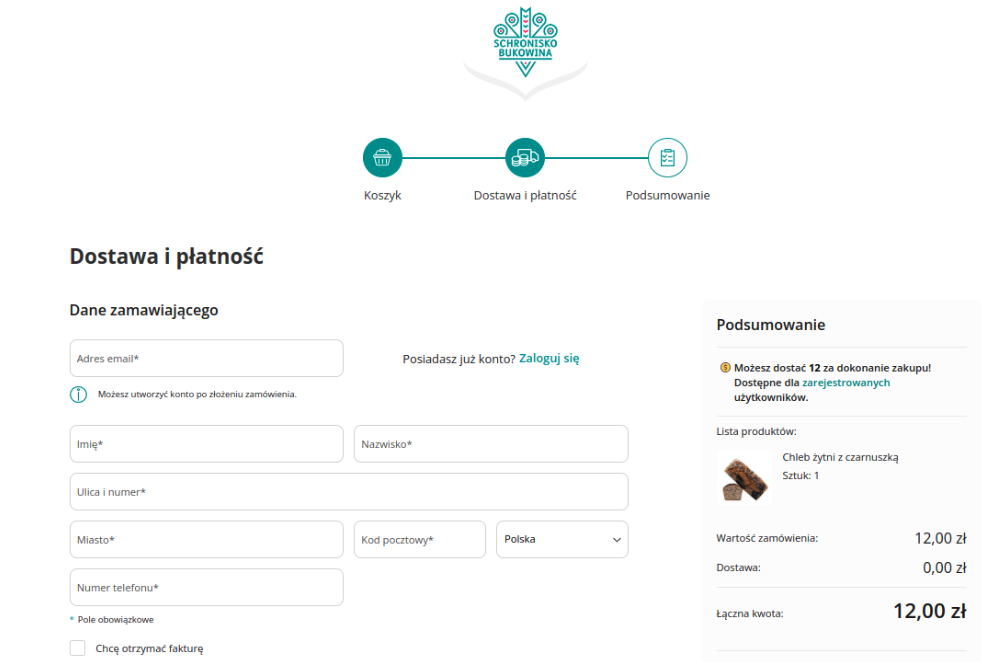 Schronisko Bukowina - Checkout